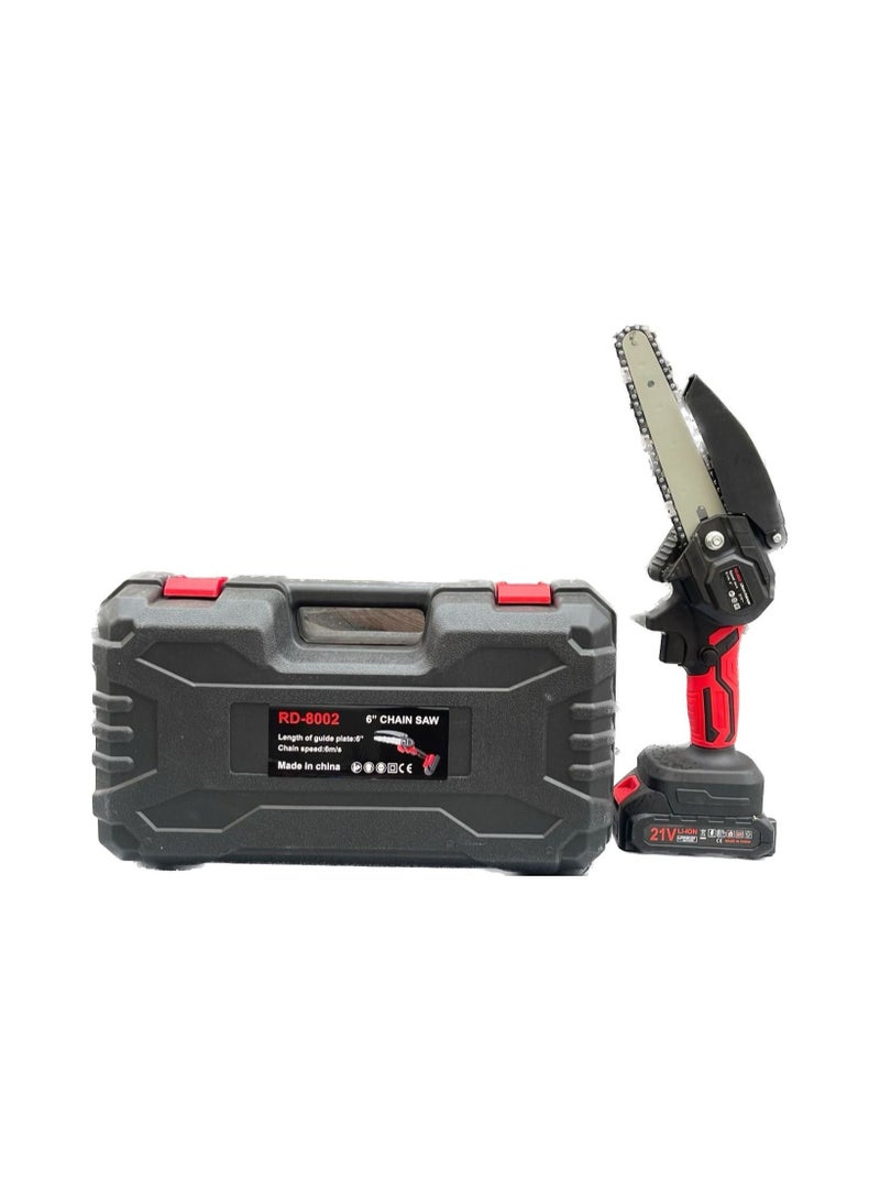 Generic One Hand Electric Mini Chainsaw Cordless 6 Inch Small Chain Saw With 21V Rechargeable Battery Portable Cutting Tool For Tree Branch Trimming Wood Gardening  - Image 1