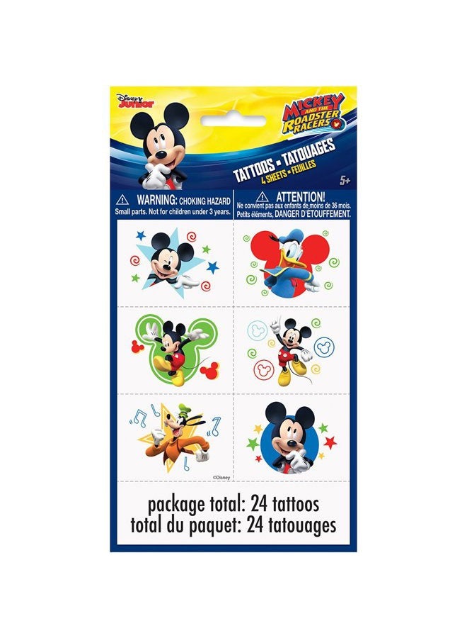 Unique 59865 Disney Mickey Roadster Color Tattoo Sheets, 24ct, One Size, Multicolor