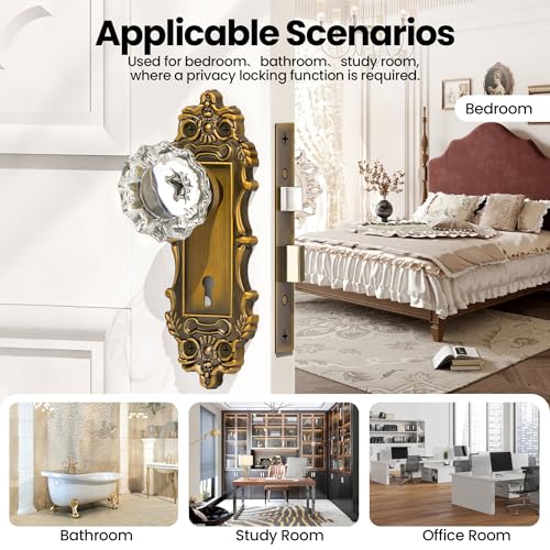 CEYMIO Gold Door Knobs Interior Mortise Lock Brass Door Knob Crystal Glass Door Handle Door Skeleton Key Locks for Bedrooms Bathroom - Image 3