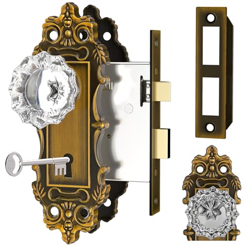 CEYMIO Gold Door Knobs Interior Mortise Lock Brass Door Knob Crystal Glass Door Handle Door Skeleton Key Locks for Bedrooms Bathroom - Image 1