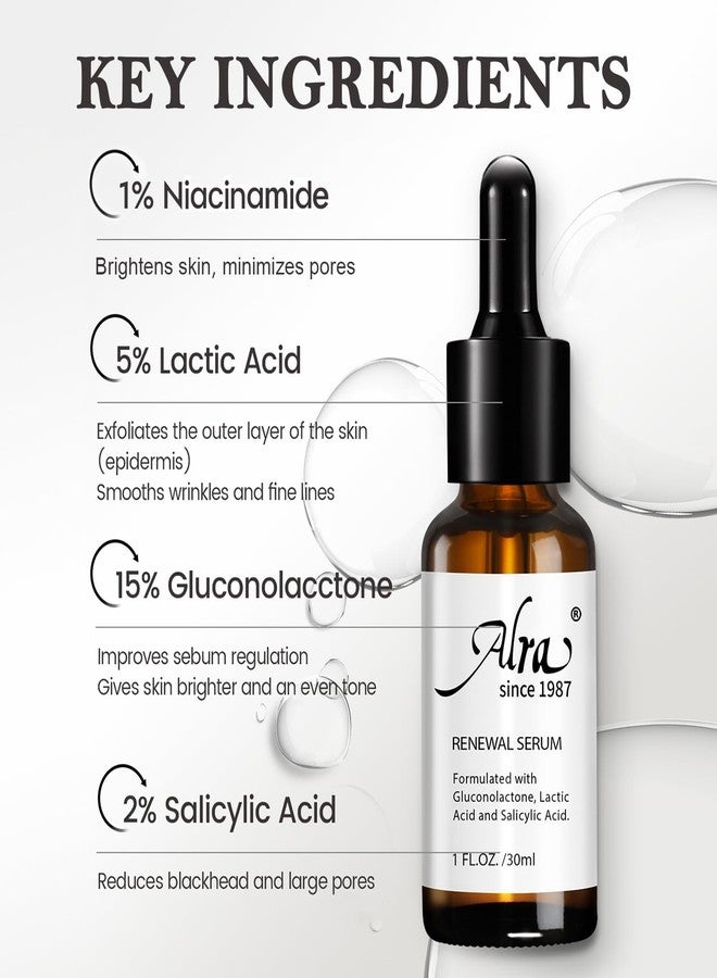 Alra Renewal Serum for Face, Exfoliate Face Serum for Anti-Aging, Blackhead, Pores Minimizer, Acne, All-IN-ONE Night Skincare Smooth Skin Texture for Women & Men, 0.5 fl oz - Image 2