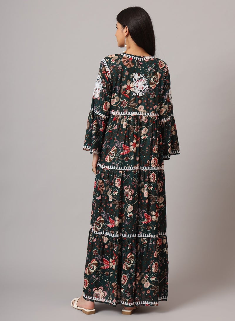 الايا جلابية قطن مولمول مطرزة شيكانكاري بتصميم - وتفاصيل مجمعة - Image 2