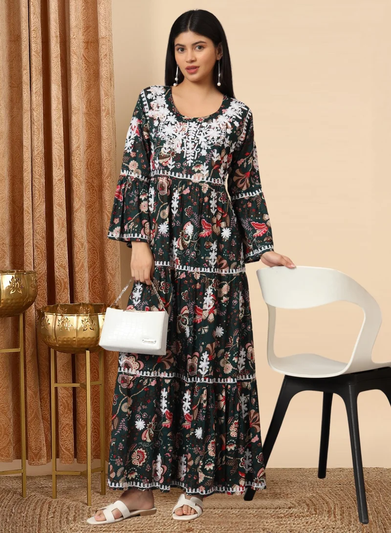 الايا جلابية شيكانكاري مطرزة يدوياً على شكل حرف أ من القطن مولمول-AL3673