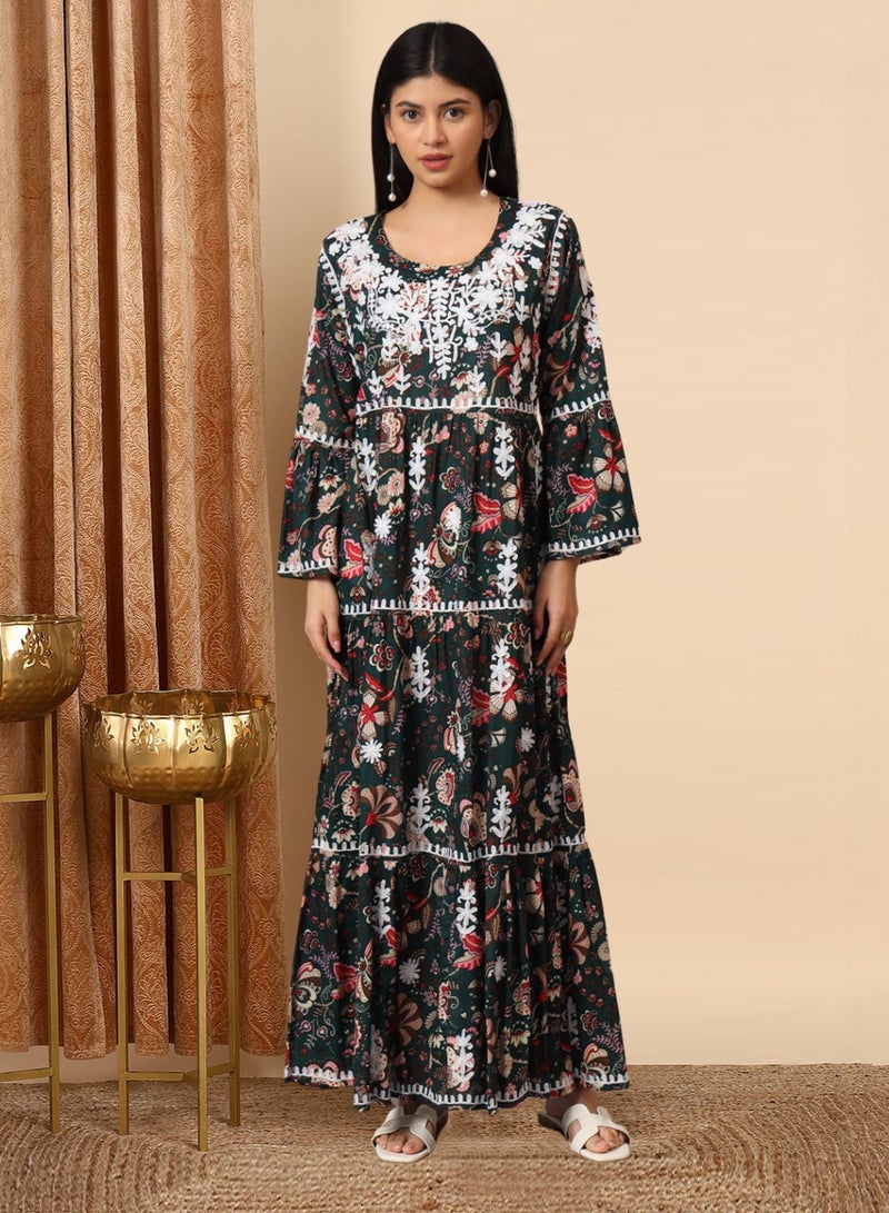 الايا جلابية قطن مولمول مطرزة شيكانكاري بتصميم - وتفاصيل مجمعة - Image 1