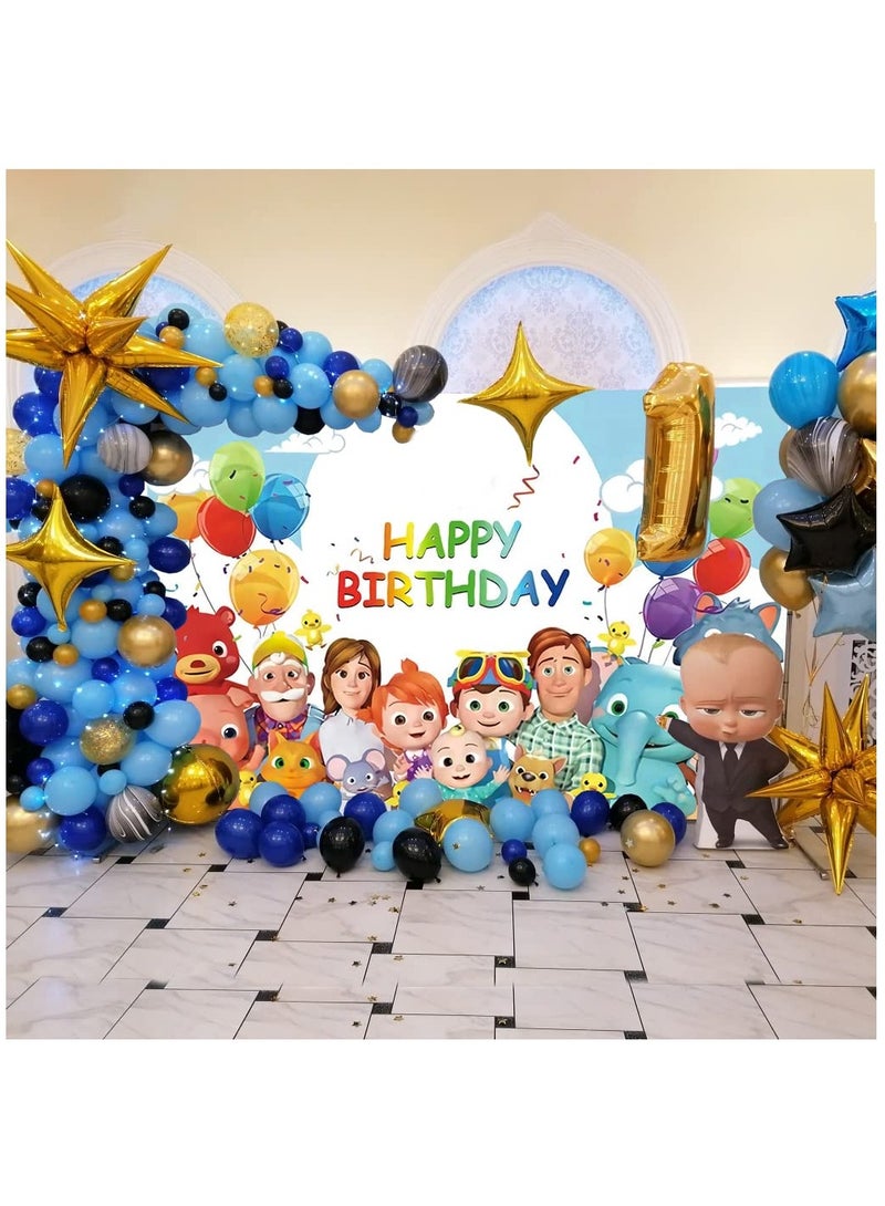 KASTWAVE 7x5ft Birthday Party Supplies Decorations Backdrop for 1st 2nd 3rd Happy Birthday Banner Cartoon Family Background for Photography Boys Girls Photo Booth Studio Props Blue - Image 5