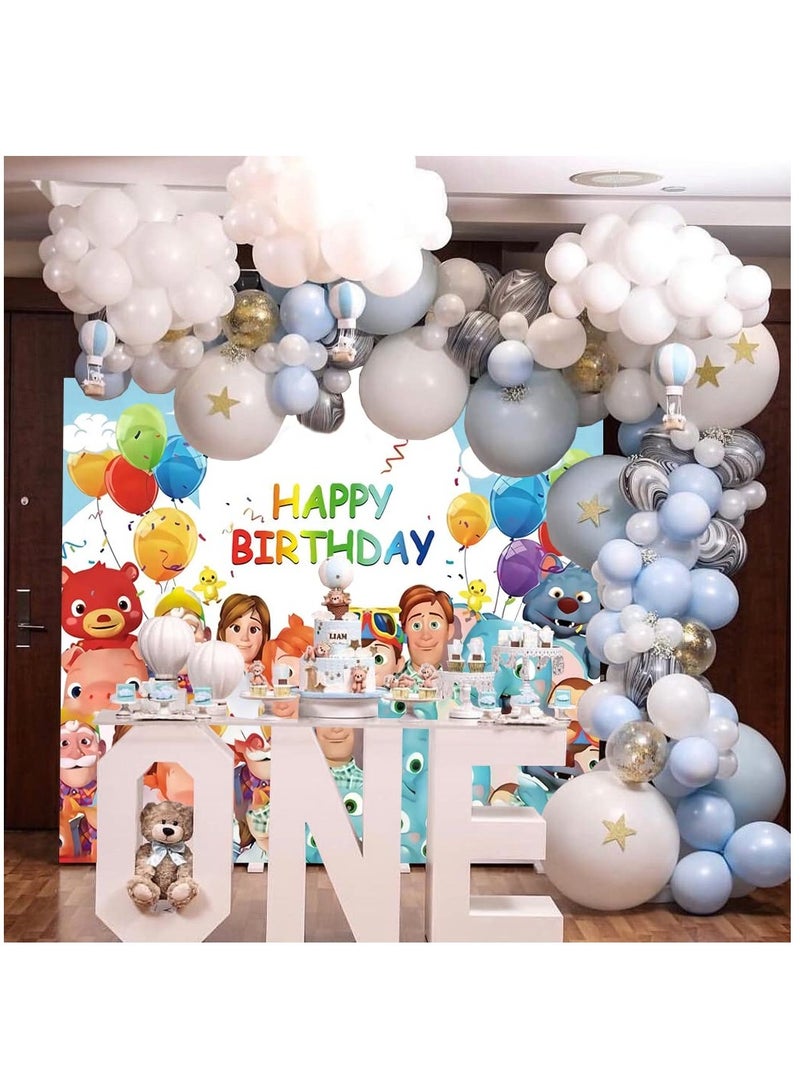 KASTWAVE 7x5ft Birthday Party Supplies Decorations Backdrop for 1st 2nd 3rd Happy Birthday Banner Cartoon Family Background for Photography Boys Girls Photo Booth Studio Props Blue - Image 3