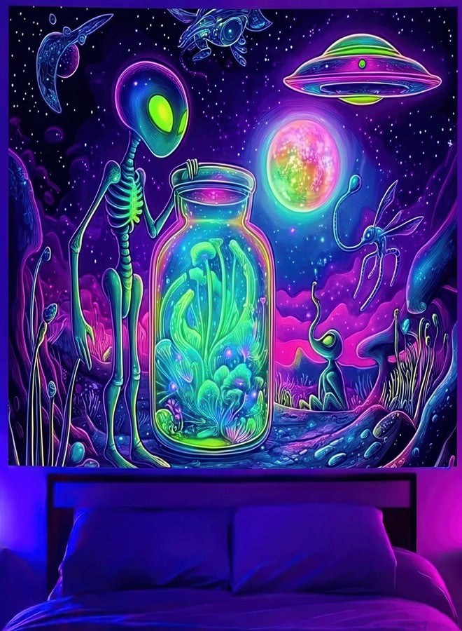 BlissYard Blacklight Extraterrestrial Tapestry Trippy UV Reactive Psychedelic Neon Space Tapestry Wall Black Light Tapestries Posters Wall Hanging for Backdrop Bedroom Dorm Living Room Decor 59X78inch - Image 1