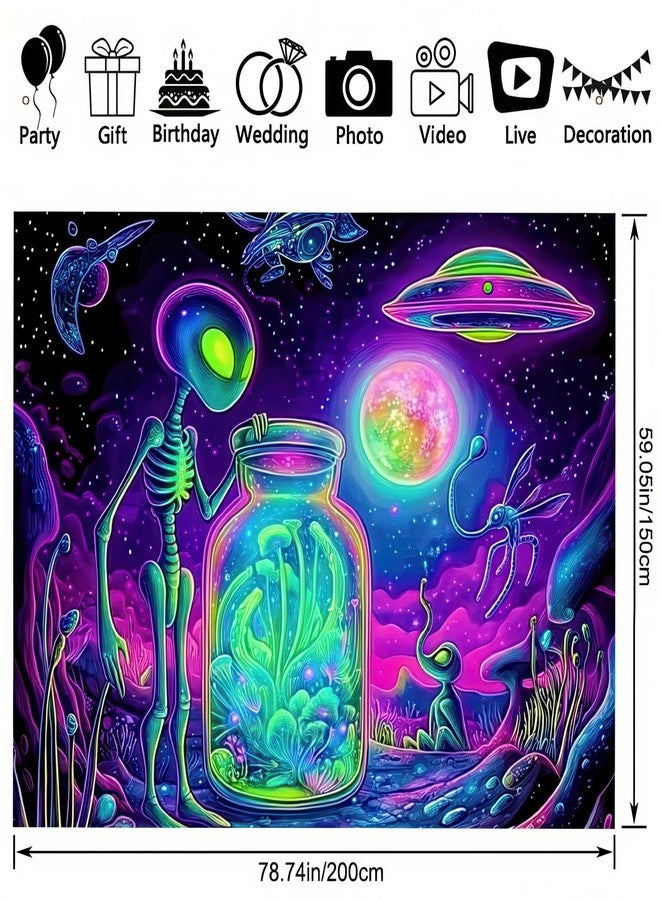 BlissYard Blacklight Extraterrestrial Tapestry Trippy UV Reactive Psychedelic Neon Space Tapestry Wall Black Light Tapestries Posters Wall Hanging for Backdrop Bedroom Dorm Living Room Decor 59X78inch - Image 5