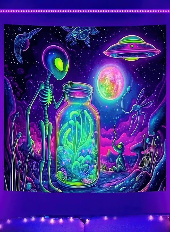 BlissYard Blacklight Extraterrestrial Tapestry Trippy UV Reactive Psychedelic Neon Space Tapestry Wall Black Light Tapestries Posters Wall Hanging for Backdrop Bedroom Dorm Living Room Decor 59X78inch - Image 2