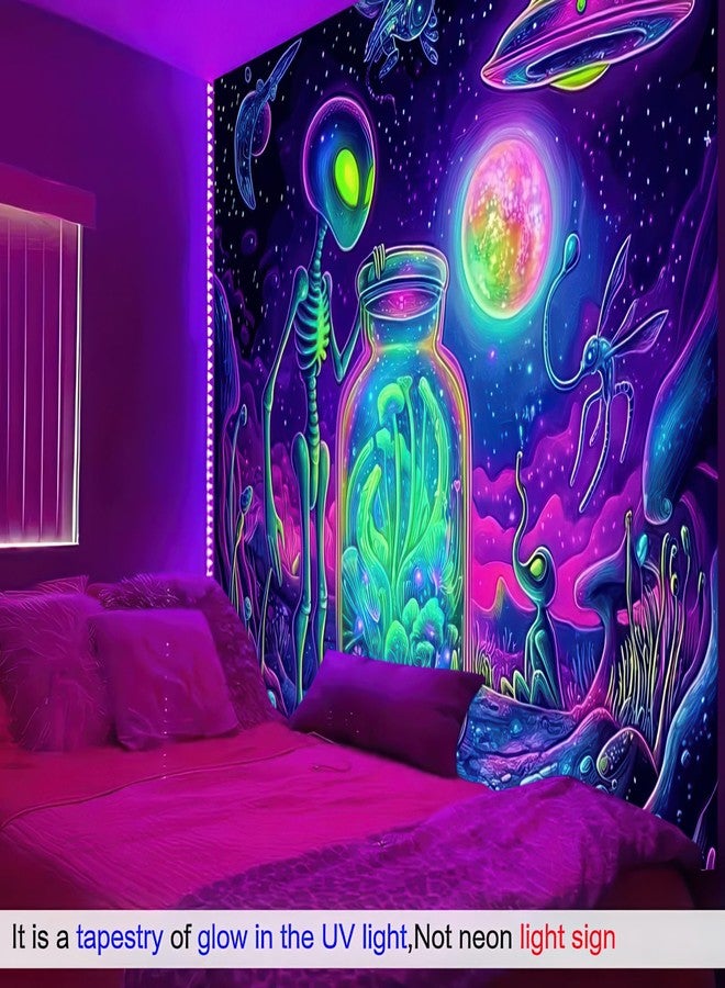 BlissYard Blacklight Extraterrestrial Tapestry Trippy UV Reactive Psychedelic Neon Space Tapestry Wall Black Light Tapestries Posters Wall Hanging for Backdrop Bedroom Dorm Living Room Decor 59X78inch - Image 4