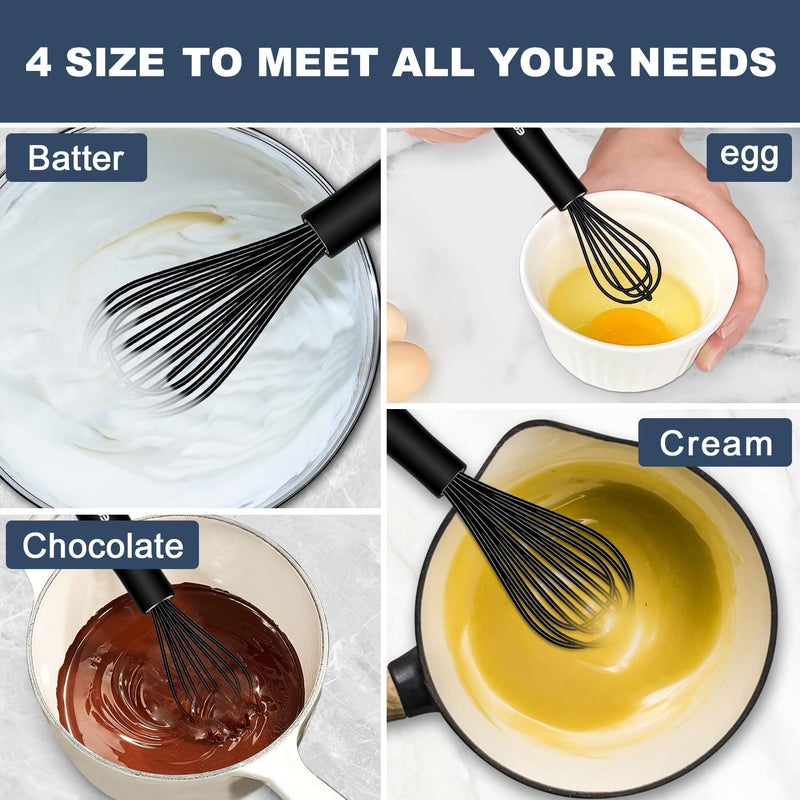 Eddeas Silicone Whisk,Non Scratch Whisk for Cooking, 5+7+9+11in Balloon Whisks, Suitable for Mixing, Blending Whipping.11in Flat Whisks great for Ceramic Coated pans and Wider shallower pots. - Image 5