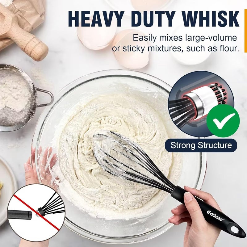 Eddeas Silicone Whisk,Non Scratch Whisk for Cooking, 5+7+9+11in Balloon Whisks, Suitable for Mixing, Blending Whipping.11in Flat Whisks great for Ceramic Coated pans and Wider shallower pots. - Image 3