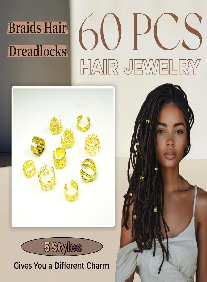TARINI 60PCS, Gold Hair Accessories for Women, Hair Jewelry for Braids, Alloy Hair Clips and Rings, Decorative Hair Accessories for Special Occasions, 2x1cm Size Braid Clips - Image 2