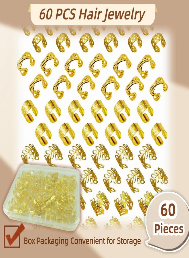 TARINI 60PCS, Gold Hair Accessories for Women, Hair Jewelry for Braids, Alloy Hair Clips and Rings, Decorative Hair Accessories for Special Occasions, 2x1cm Size Braid Clips - Image 3