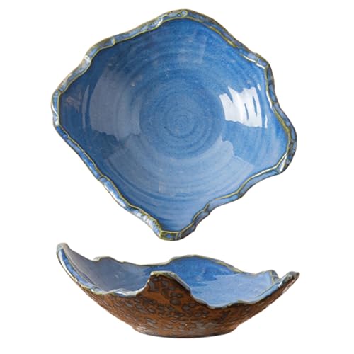 Amitofo 8" Small Ceramic Decorative Bowl 1 Pice – Irregular Rim Reactive Glaze Candy Bowl, Berry Bowl, Entryway Catchall, Japanese Style Fruit Dish for Tabletop or Home Decor (Blue) - Image 1