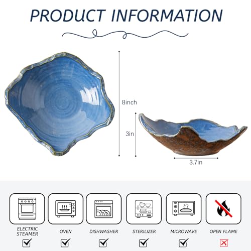 Amitofo 8" Small Ceramic Decorative Bowl 1 Pice – Irregular Rim Reactive Glaze Candy Bowl, Berry Bowl, Entryway Catchall, Japanese Style Fruit Dish for Tabletop or Home Decor (Blue) - Image 2