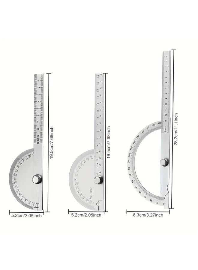 Semicircle 3 94inch Heavy Duty Stainless Steel 180 Degree Angle Meter Protractor With 360 Rotating Scale And Precision Vernier Scale For Woodworking Architecture Engineering Carpentry Durable Metal Construction Angle Measuring Tool With CM Inch Ft Deg Scales And Ergonomic Design - Image 2