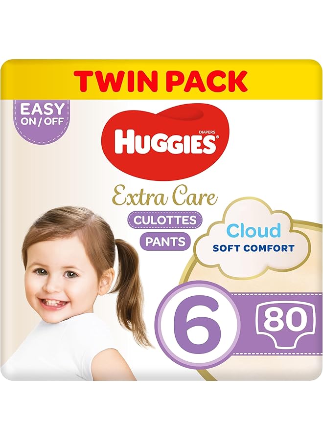 HUGGIES Extra Care Culottes Size 6 15 25 Kg Twin Jumbo Pack 80 Diaper Pants - Image 1