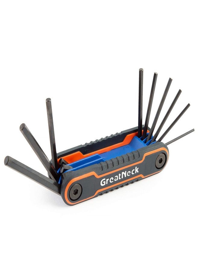 جريت نيك مجموعة مفاتيح سداسية قابلة للطي من GreatNeck 74208، مكونة من 9 قطع، ومعيار SAE، ومجموعة مفاتيح ألين، ومقاسات مفاتيح مُسمّاة، ومثبتات قابلة للتعديل بسهولة، وهيكل مُرمّز بالألوان لسهولة التعرف عليه - Image 1