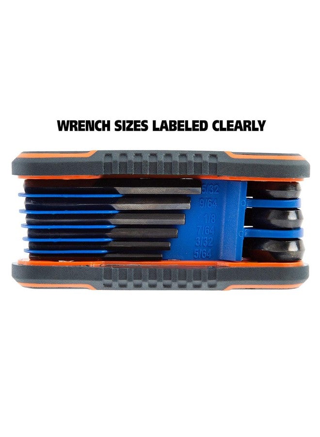 جريت نيك مجموعة مفاتيح سداسية قابلة للطي من GreatNeck 74208، مكونة من 9 قطع، ومعيار SAE، ومجموعة مفاتيح ألين، ومقاسات مفاتيح مُسمّاة، ومثبتات قابلة للتعديل بسهولة، وهيكل مُرمّز بالألوان لسهولة التعرف عليه - Image 3