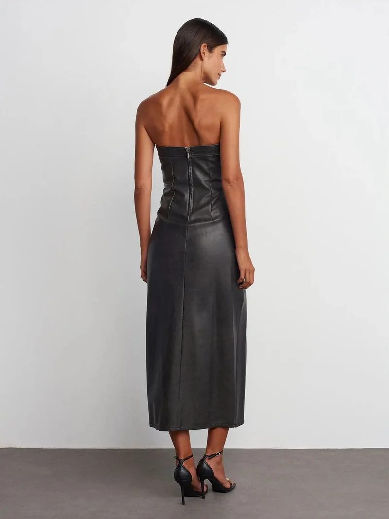 Dilvin DILVIN Strapless Bodycon Midi Dress With Slit