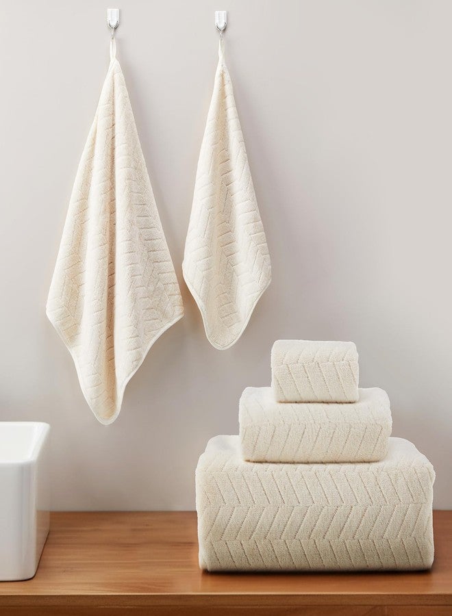 SmoothNovelty مجموعة SmoothNovelty من 6 مناشف حمام كبيرة جدًا 40 × 80 بوصة، تتضمن منشفتين للاستحمام ومنشفتين لليدين ومنشفتين للوجه للبالغين، سريعة الجفاف (تصميم شيفرون، لون كريمي). - Image 5
