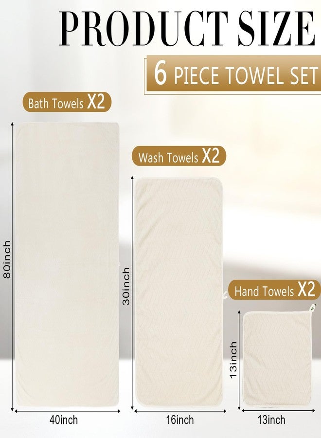 SmoothNovelty مجموعة SmoothNovelty من 6 مناشف حمام كبيرة جدًا 40 × 80 بوصة، تتضمن منشفتين للاستحمام ومنشفتين لليدين ومنشفتين للوجه للبالغين، سريعة الجفاف (تصميم شيفرون، لون كريمي). - Image 2