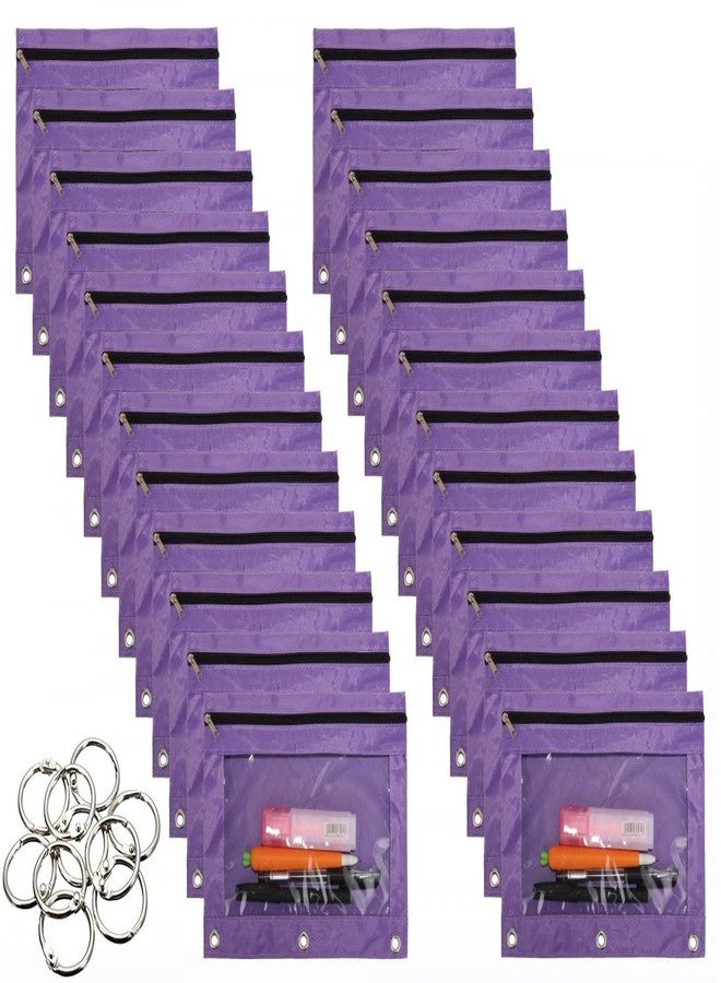 Wodison 24 Packs 3 Ring Binder Pen Pencil Case Pouch Bulk Set Stationery Bag for School Class Office Purple - Image 1
