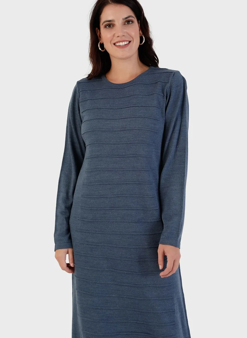 Alia by modanisa Crew Neck Knitted Dress