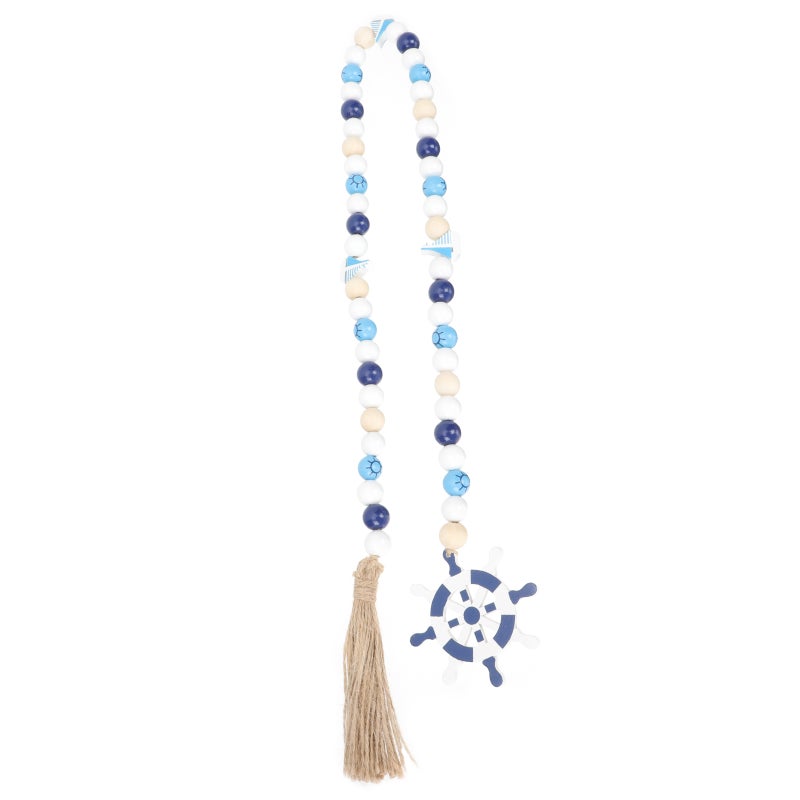 Marine Style Wood Beads String Decor Delicate Beads String Ornament with Tassel - Image 1