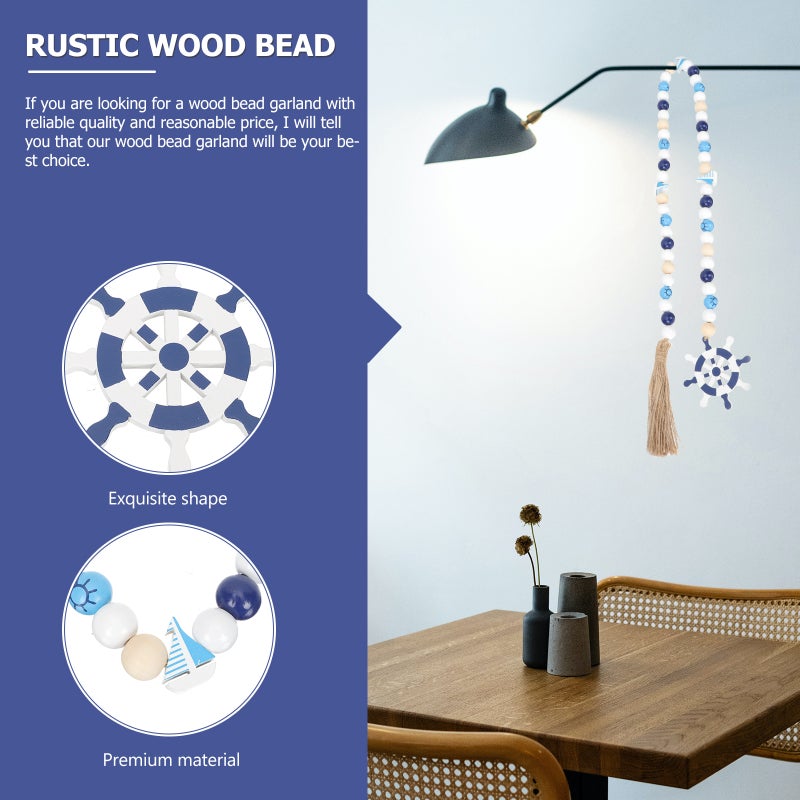 Marine Style Wood Beads String Decor Delicate Beads String Ornament with Tassel - Image 4