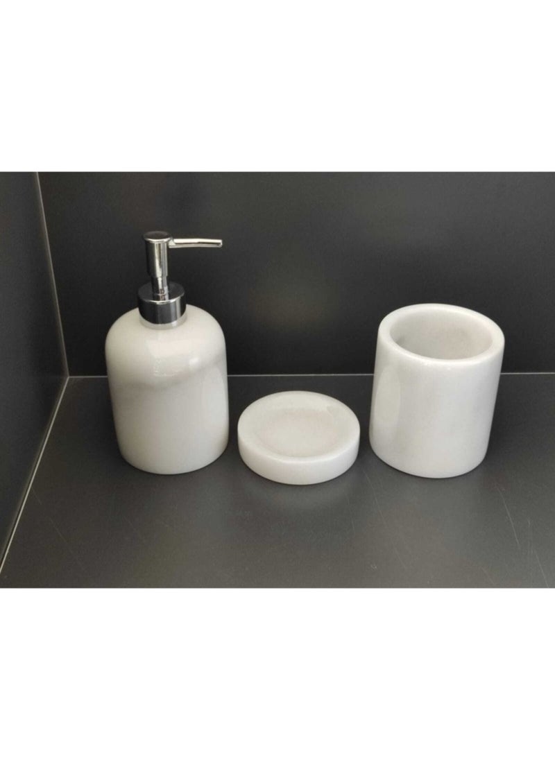 Polen Stone - White 3-piece White Marble. Liquid Soap Dispenser, Dental Care Material, Solid Soap Dispenser Marble - Image 1