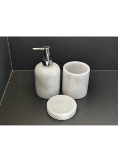 White 3-piece White Marble. Liquid Soap Dispenser, Dental Care Material, Solid Soap Dispenser Marble