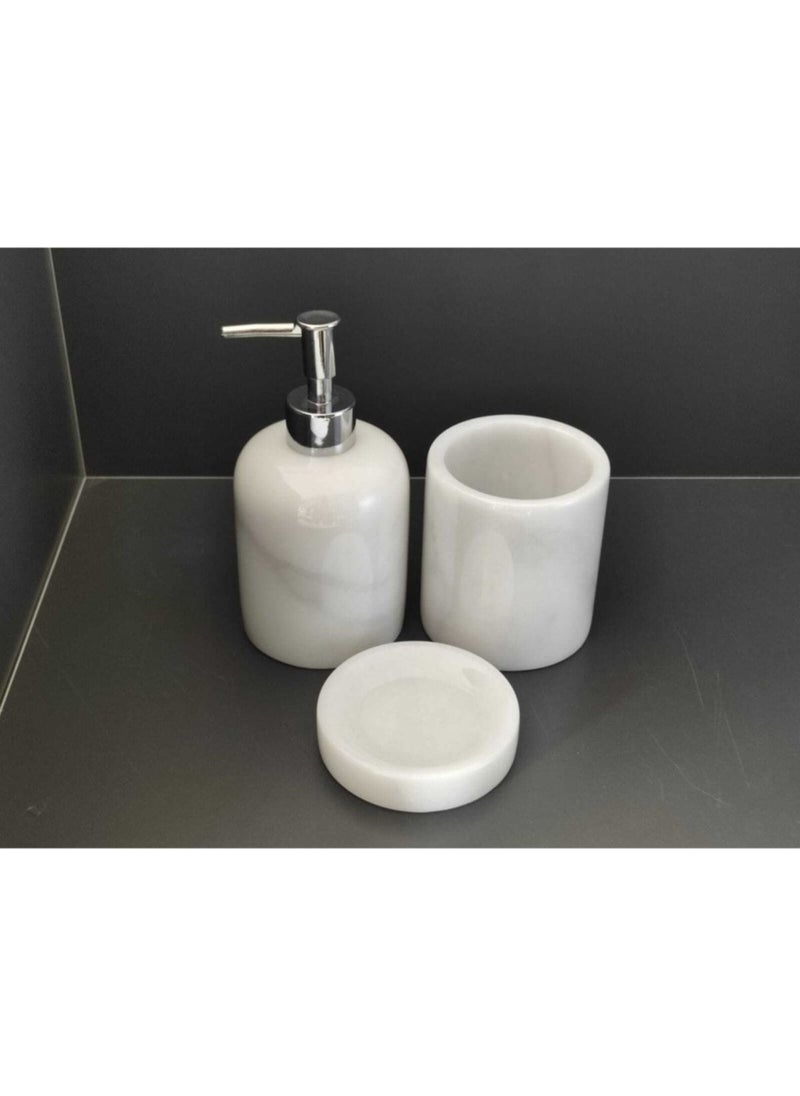 Polen Stone - White 3-piece White Marble. Liquid Soap Dispenser, Dental Care Material, Solid Soap Dispenser Marble - Image 1