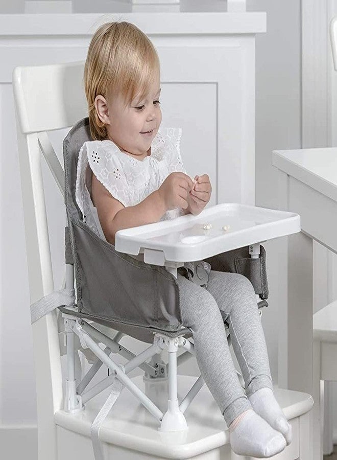 VBM Seat Booster High Chair, Portable Space Saving Booster Chair,Portable High Chair Folding Feeding Booster Safety Belt/Food Tray/Travel Bag, Aluminum Alloy Children Dining Chair(Grey) (baby chair folding with Tray for Baby) - Image 3