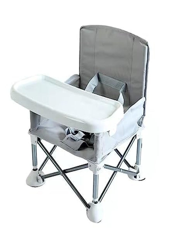 VBM Seat Booster High Chair, Portable Space Saving Booster Chair,Portable High Chair Folding Feeding Booster Safety Belt/Food Tray/Travel Bag, Aluminum Alloy Children Dining Chair(Grey) (baby chair folding with Tray for Baby) - Image 1