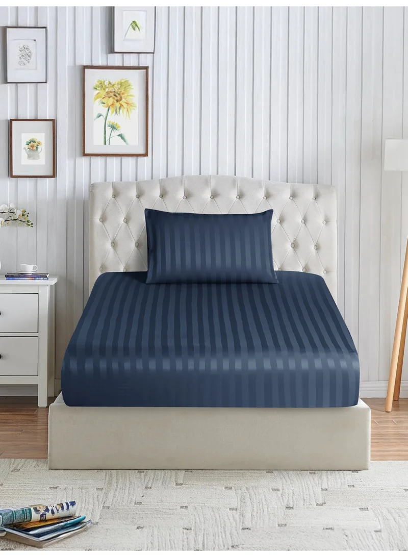Premium 2 Piece – 120×200 cm Twin Striped Fitted Sheet, and 35 cm Deep Pocket, Secure All-Around Elastic Fit, No Excess Fabric.