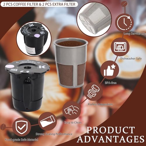 Podoy Reusable Coffee Filter Compatible with Keurigg 𝑲𝒆𝒖𝒓𝒊𝒈 My K Cup 2.0 K300 K250 K350 K375 K400 K450 Coffee Makers with Extra Filter Pod Cleaning Brush - Image 5