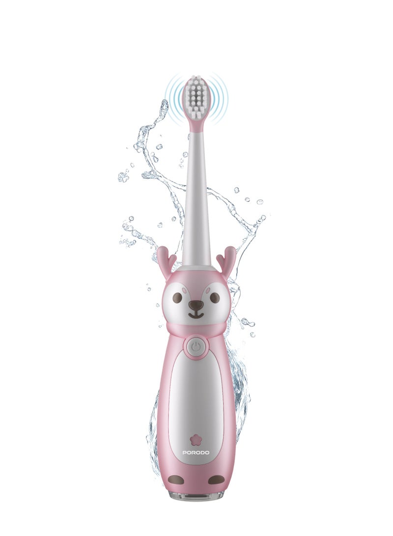porodo Kids Electric Toothbrush with 3 Cleaning Modes & IPX7 Water Resistant / Built in Smart Timer / Dupont Bristle Material / 350 mAh Rechargeable Battery - Pink - Image 1