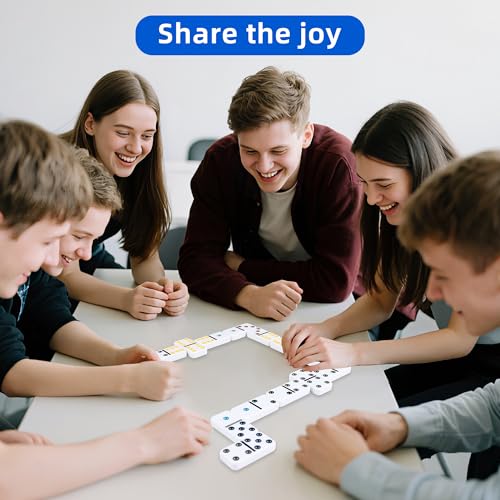 Offelec Double Six Dominoes Set for Adults, Classic Domino Game with Tin Box - 28 Tiles Colored Dots Double 6 Dominos, Travel, Party, Night Family Board Games for 2-4 Players - Image 5
