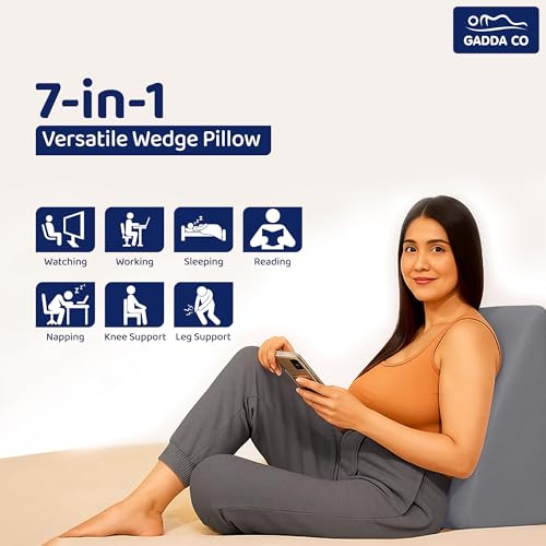 GADDA CO Memory Foam Wedge Pillow for Bed | Orthopedic Back Support Cushion for Acid Reflux, GERD & Snoring | Wedge for Leg Elevation & Sleep Support | Grey, 18 x 17.5 x 10 Inches | 2 Year Warranty - Image 4
