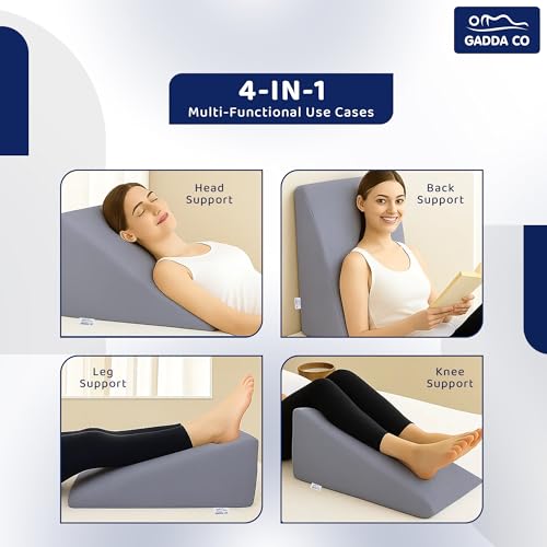 GADDA CO Memory Foam Wedge Pillow for Bed | Orthopedic Back Support Cushion for Acid Reflux, GERD & Snoring | Wedge for Leg Elevation & Sleep Support | Grey, 18 x 17.5 x 10 Inches | 2 Year Warranty - Image 5