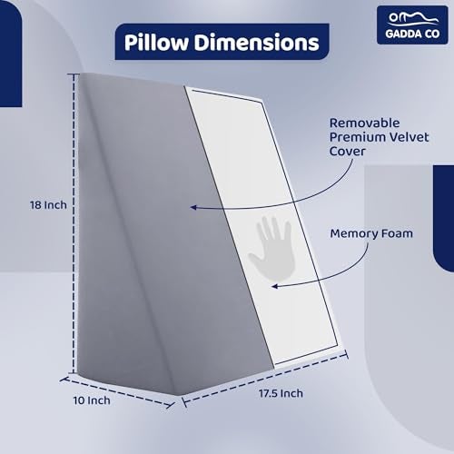 GADDA CO Memory Foam Wedge Pillow for Bed | Orthopedic Back Support Cushion for Acid Reflux, GERD & Snoring | Wedge for Leg Elevation & Sleep Support | Grey, 18 x 17.5 x 10 Inches | 2 Year Warranty - Image 2