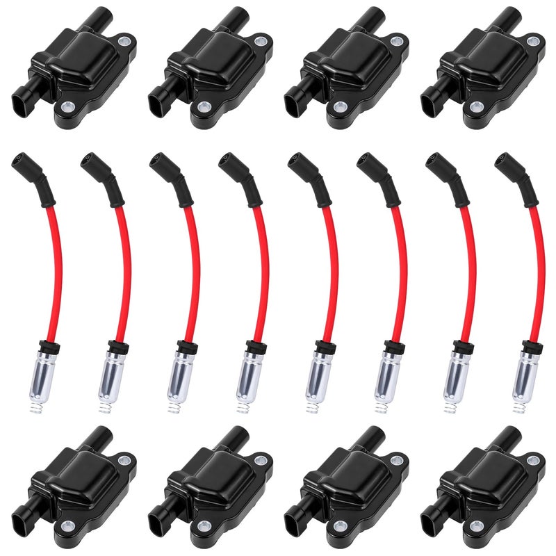 Ozikutech 8 Pack Ignition Coils and Spark Plug Wires Set Fit for Chevy Silverado Tahoe Suburban Avalanche Express GMC Sierra Yukon 1500 Escalade 4.8 5.3 6.0 6.2 L V8, Replace for UF413 9748HH 12570616 - Image 1