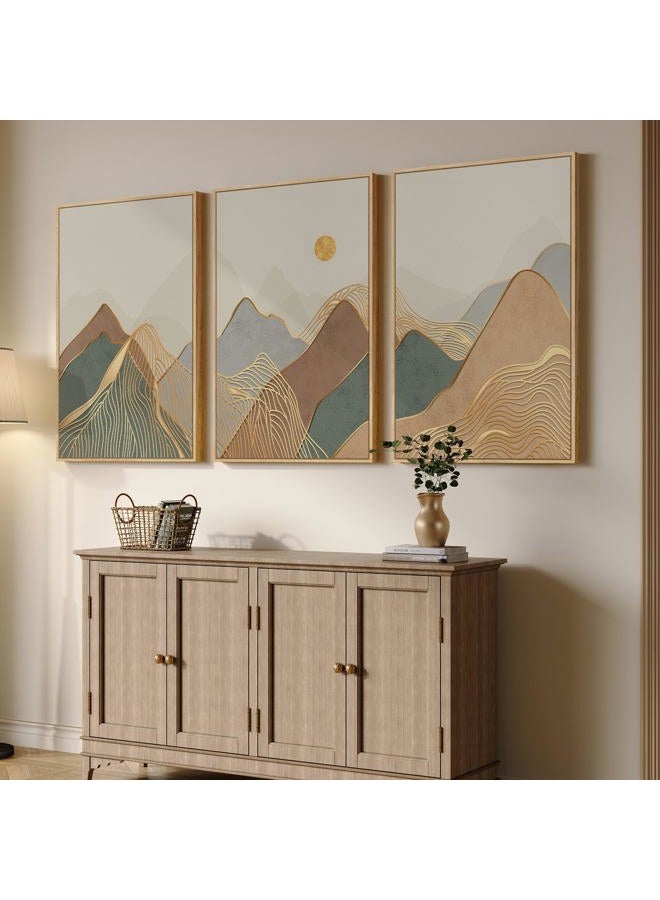 Cuspin Framed Boho Mountain Wall Art for Living Room, 3 Piece Modern Nature Landscape Canvas Artwork for Walls, Large Sunset Minimalist Abstract Prints Wall Decor for Bedroom Hallway Home Office, 24x36 Inch - Image 2