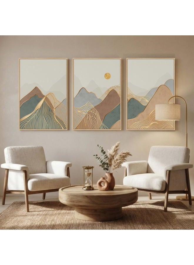 Cuspin Framed Boho Mountain Wall Art for Living Room, 3 Piece Modern Nature Landscape Canvas Artwork for Walls, Large Sunset Minimalist Abstract Prints Wall Decor for Bedroom Hallway Home Office, 24x36 Inch - Image 3