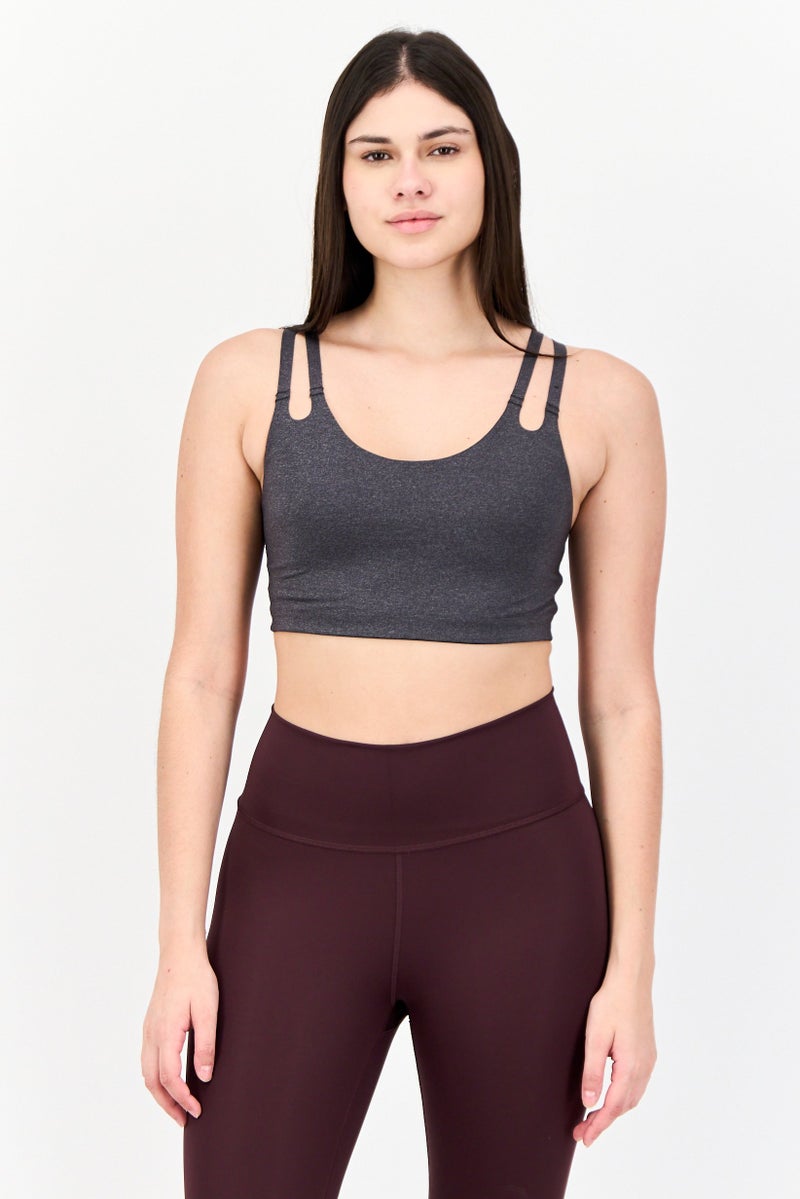 Adidas حمالة صدر رياضية مبطنة بشعار العلامة التجارية للنساء، رمادي فاتح - Image 1