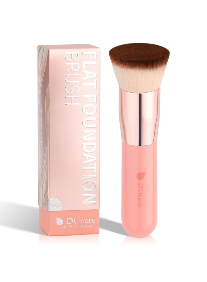 DUcare Foundation Brush for Liquid Makeup, Self Tanner Brush Flat Top Kabuki Professional Makeup Brushes Blending Mineral Powder Buffing Stippling Makeup Tools, Pink