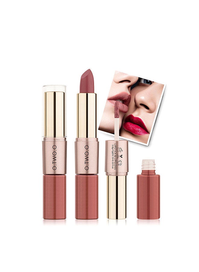 O.TWO.O - O.TWO.O Fashion Beauty Double-head 2-in-1 Makeup Matte Lipstick & Lipgloss Long Lasting Moisture Cosmetic Lipstick - Image 1