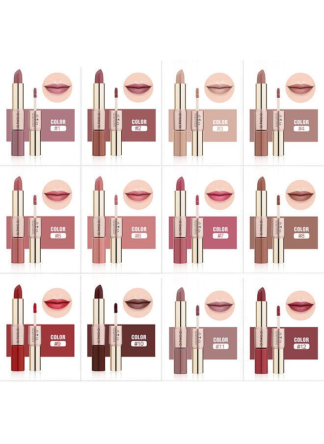 O.TWO.O - O.TWO.O Fashion Beauty Double-head 2-in-1 Makeup Matte Lipstick & Lipgloss Long Lasting Moisture Cosmetic Lipstick - Image 1